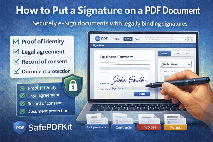How to put a signature on a PDF document online using SafePDFKit e-sign tool