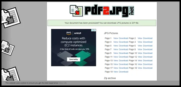 Click Convert PDF to JPG
